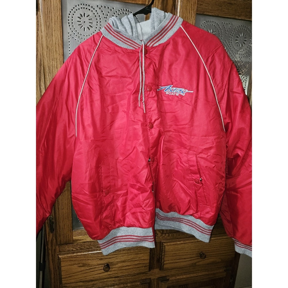 Vintage Astro Boats Jacket. Red W Grey Hoodie. Zip/snap. 1990s